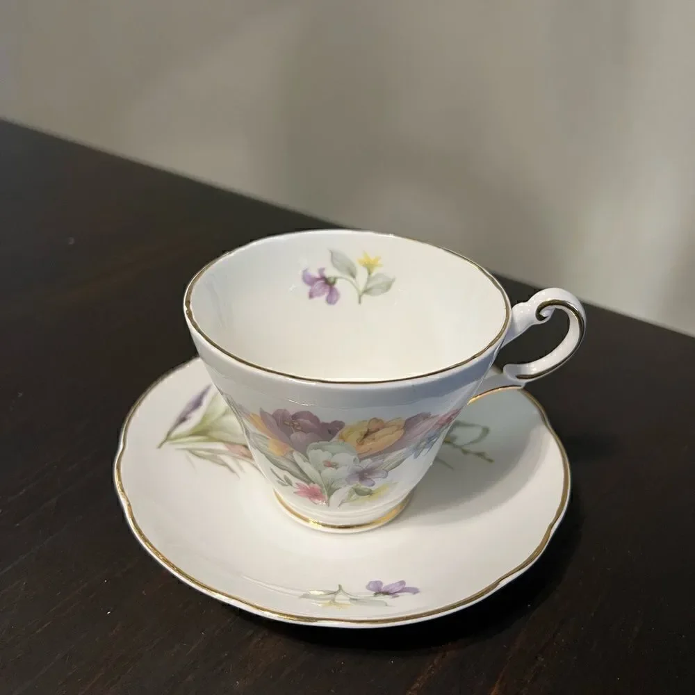 Allyn Nelson Collection Sheltonian Crocus Flowers  teacup and saucer set